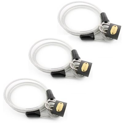 Wideskall 3-Pack 47" inch Bicycle Bike Braided Steel Cable Chain Looped End with 40mm Keyed Padlock Clear