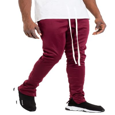 WEIV GEAR Mens Track Pants Casual Drawstring Elastic Waist Ankle Zipper Skinny Fit Sweatpants Joggers Workout Active P201 Burgundy 2XL