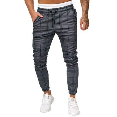 Maryia Men's Casual Plaid Trousers Flat-Front Skinny Slim Fit Track Chino Pants Running Sport Joggers Sweatpants