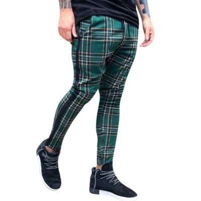 Maryia Men's Casual Plaid Trousers Flat-Front Skinny Slim Fit Track Chino Pants Running Sport Joggers Sweatpants