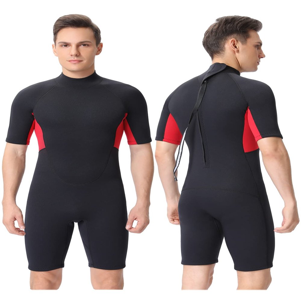 FLEXEL Shorty Wetsuit for Men and Women, 2mm 3mm Neoprene Back Zip Diving Suit Keep Warmth in Cold Water for Diving Snorkeling Surfing Swimming