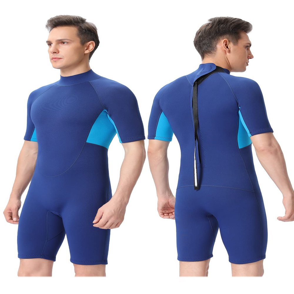 FLEXEL Shorty Wetsuit for Men and Women, 2mm 3mm Neoprene Back Zip Diving Suit Keep Warmth in Cold Water for Diving Snorkeling Surfing Swimming