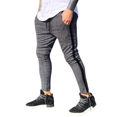 Maryia Men's Casual Plaid Trousers Flat-Front Skinny Slim Fit Track Chino Pants Running Sport Joggers Sweatpants