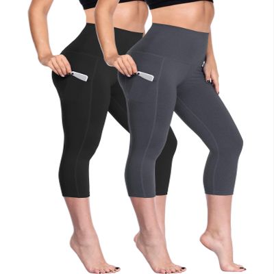 NELEUS Women's Yoga Capris Running Tummy Control High Waist Workout Leggings with Pockets,2 Pack,109,Black,Grey,M