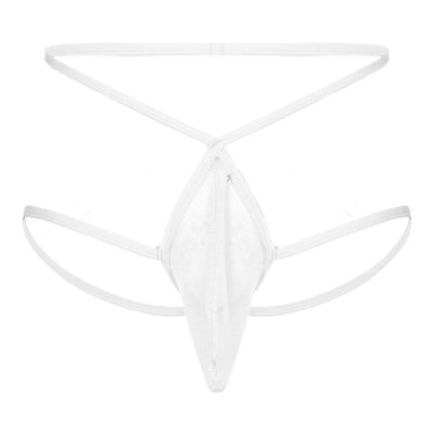 dPois Men's Mesh G-String Ultra-Thin Bulge Pouch Lingerie See Through Jockstrap Underwear White Medium