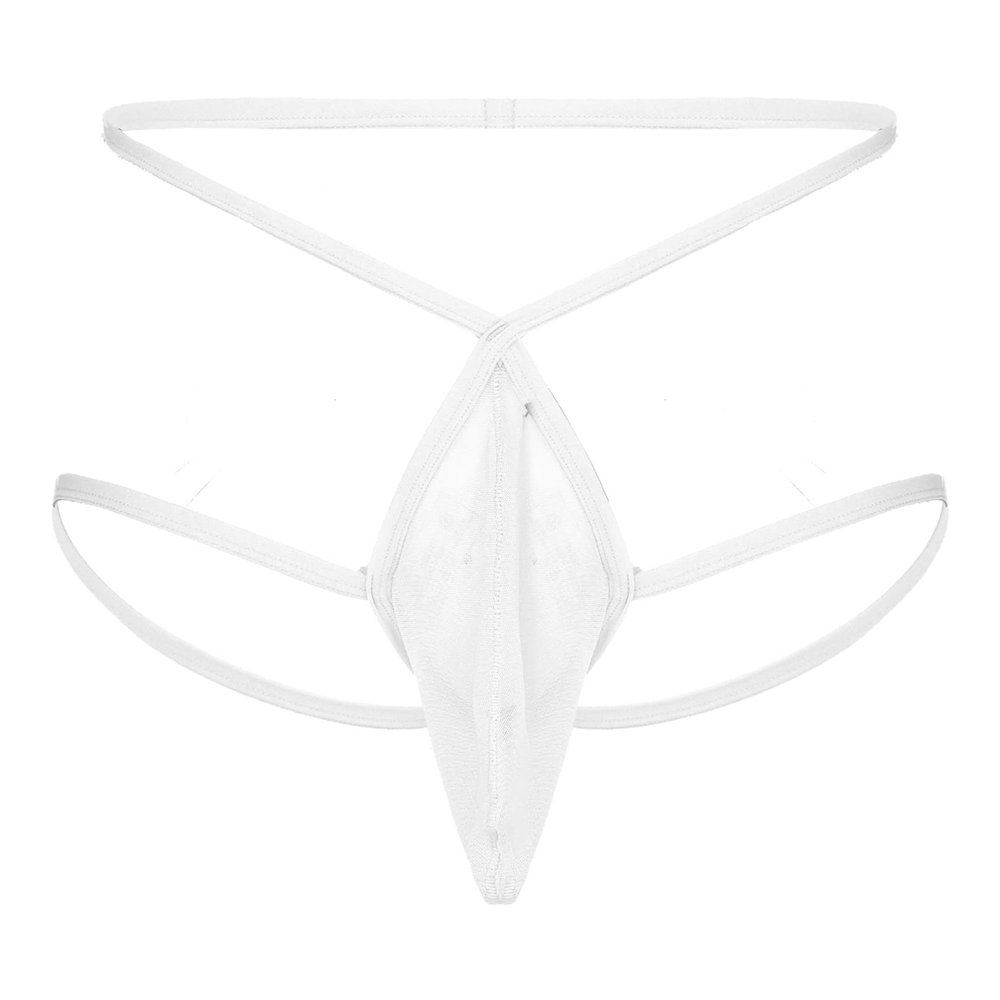 dPois Men's Mesh G-String Ultra-Thin Bulge Pouch Lingerie See Through Jockstrap Underwear White Medium