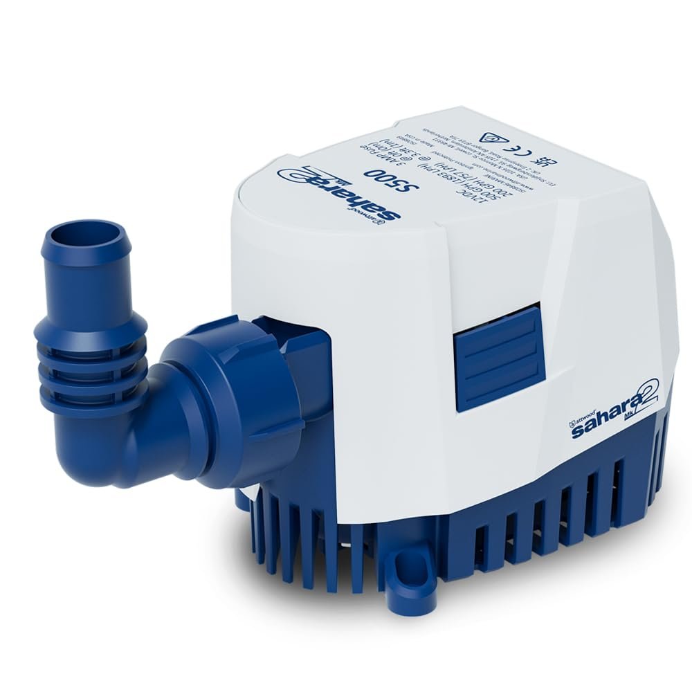Attwood 5505-7 Sahara MK2 S500 (12V), Automatic Bilge Pump, 500 GPH, with Fittings (Elbow & Straight), Direct Replacement for Attwood 4505-7