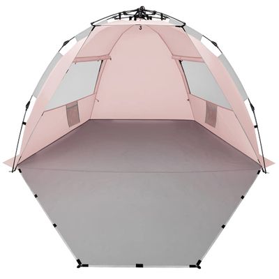 Oileus X-Large 4 Person Beach Tent Sun Shelter - Portable Sun Shade Instant Tent for Beach with Carrying Bag, Stakes, 6 Sand Pockets, Anti UV for Fishing Hiking Camping, Waterproof Windproof, Pink