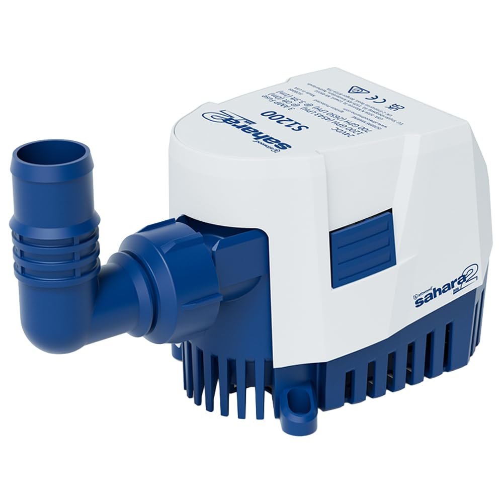 Attwood 5513-7 Sahara MK2 S1200 (24V), Automatic Bilge Pump, 1200 GPH, With Fittings (Elbow & Straight), Direct Replacement For Attwood 4512-1