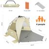 Oileus X-Large 4 Person Beach Tent Sun Shelter - Portable Sun Shade Instant Tent for Beach with Carrying Bag, Stakes, 6 Sand Pockets, Anti UV for Fishing Hiking Camping, Waterproof Windproof, Khaki view 2