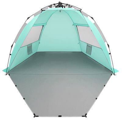 Oileus X-Large 4 Person Beach Tent Sun Shelter - Portable Sun Shade Instant Tent for Beach with Carrying Bag, Stakes, 6 Sand Pockets, Anti UV for Fishing Hiking Camping, Waterproof, Light Green