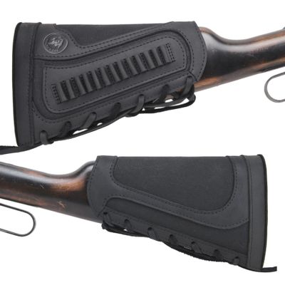Leather Ammo Holder Buttstock Cheek Rest for 15pcs .22, .22LR, .22MAG, .17 hmr (Black)