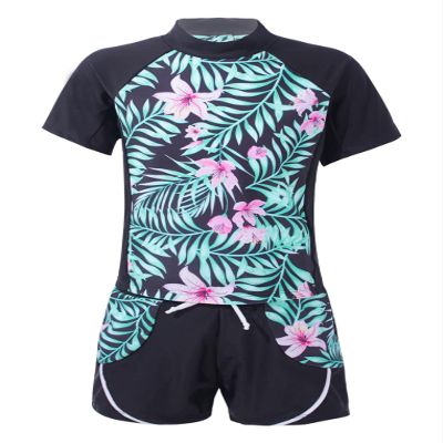 Kaerm Kids Girls Short Sleeve 2Pcs Tankini Swimsuit Rash Guard Tank Top with Bottom Bathing Suit Summer Lily Pink 16 Years