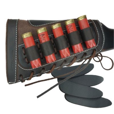 Adjustable Leather Buttstock Cartridge Ammo Holder for 12 Gauge Ammo Pouch Bag Stock 12GA Shotgun Shell Holder (Coffee)