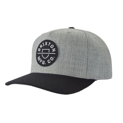 Brixton Men's Baseball Cap Heather Grey/Black  with Adjustable Snapback