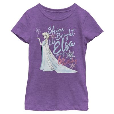 Disney Frozen Birthday Queen Six Girl's Heather Crew Tee, Purple Berry, Small
