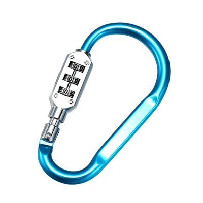 Hometu Combination Locking Carabiner Keybuckle Clip - 3-Digit Code Resettable Luggage Lock Keychain for Backpack Travel Outdoor Blue(Large) 1Pc/Set