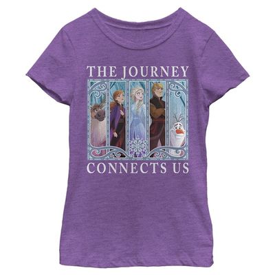 Disney Frozen 2 Box Up Group Girl's Heather Crew Tee, Purple Berry, X-Large