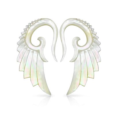 Pierced Owl Hand Carved Mother of Pearl Angelic Wing Hanging Taper Plugs, Sold as a Pair (3mm (8GA))
