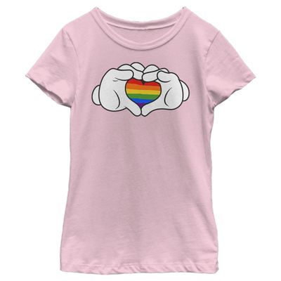 Disney Characters Rainbow Love Girl's Solid Crew Tee, Light Pink, Large