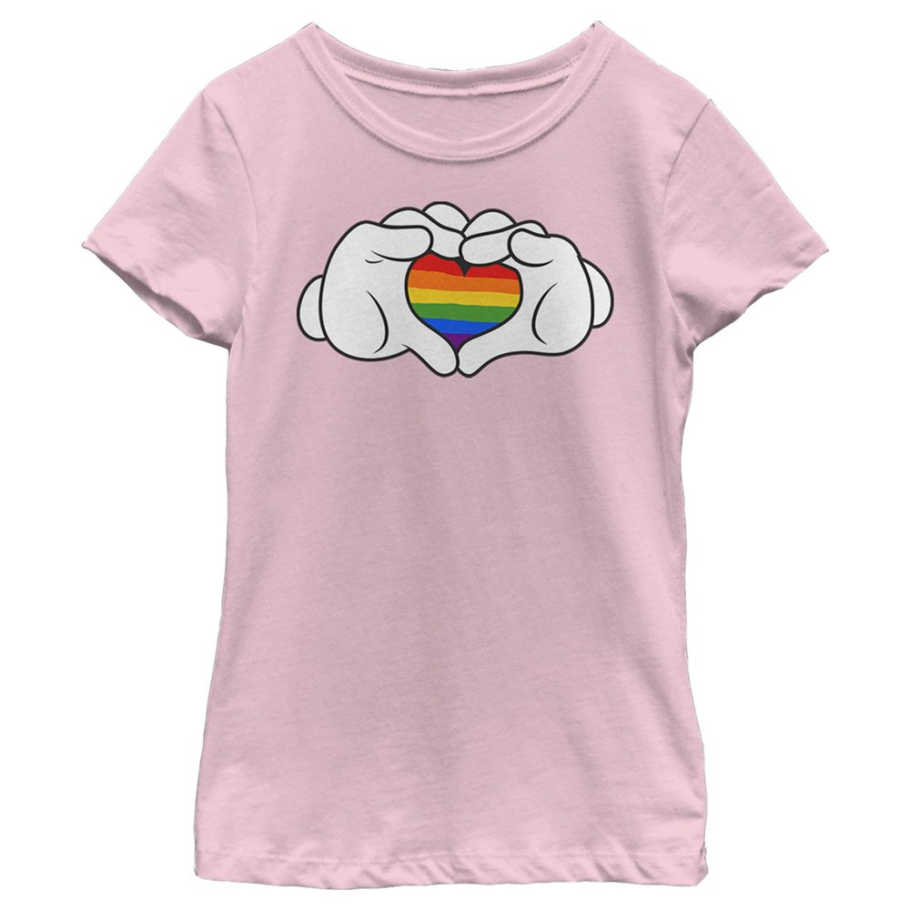 Disney Characters Rainbow Love Girl's Solid Crew Tee, Light Pink, Large