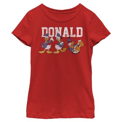 Disney Characters Donald Poses Girl's Solid Crew Tee, Red, Medium