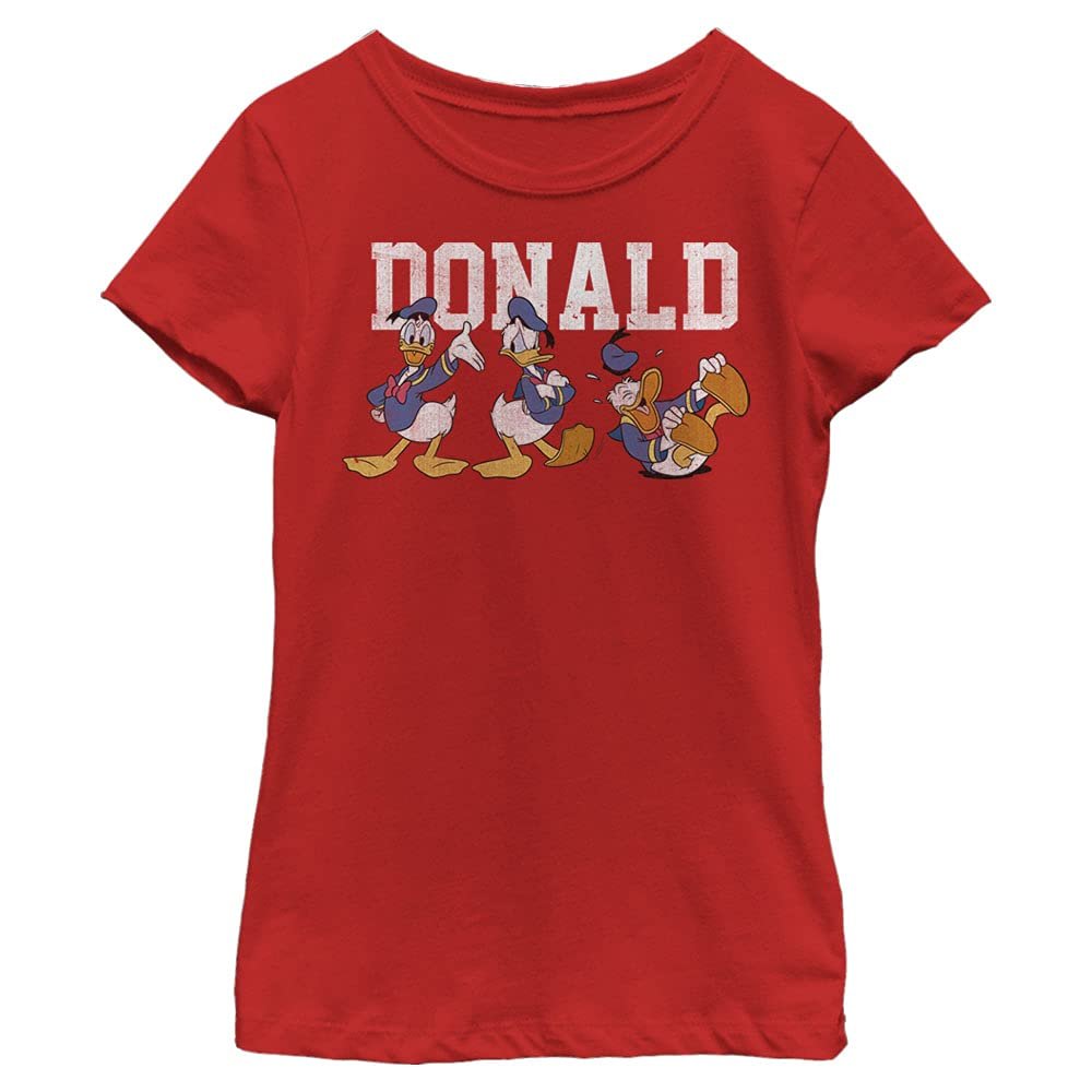 Disney Characters Donald Poses Girl's Solid Crew Tee, Red, Medium