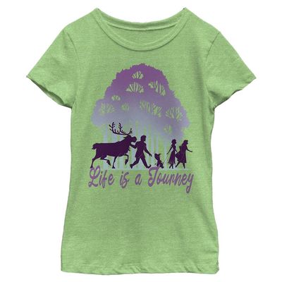 Disney Frozen 2 Life Journey Girl's Heather Crew Tee, Green Apple, Small