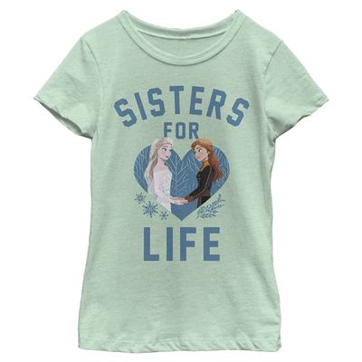 Disney Frozen 2 Sisters for Life Girl's Heather Crew Tee, Mint, Large