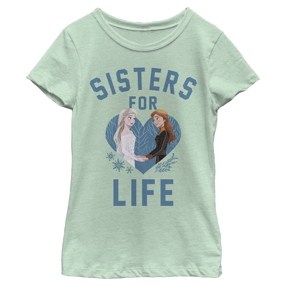 Disney Frozen 2 Sisters for Life Girl's Heather Crew Tee, Mint, Large
