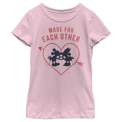 Disney Characters Heart Polka Dot Silhouette Girl's Solid Crew Tee, Light Pink, X-Large