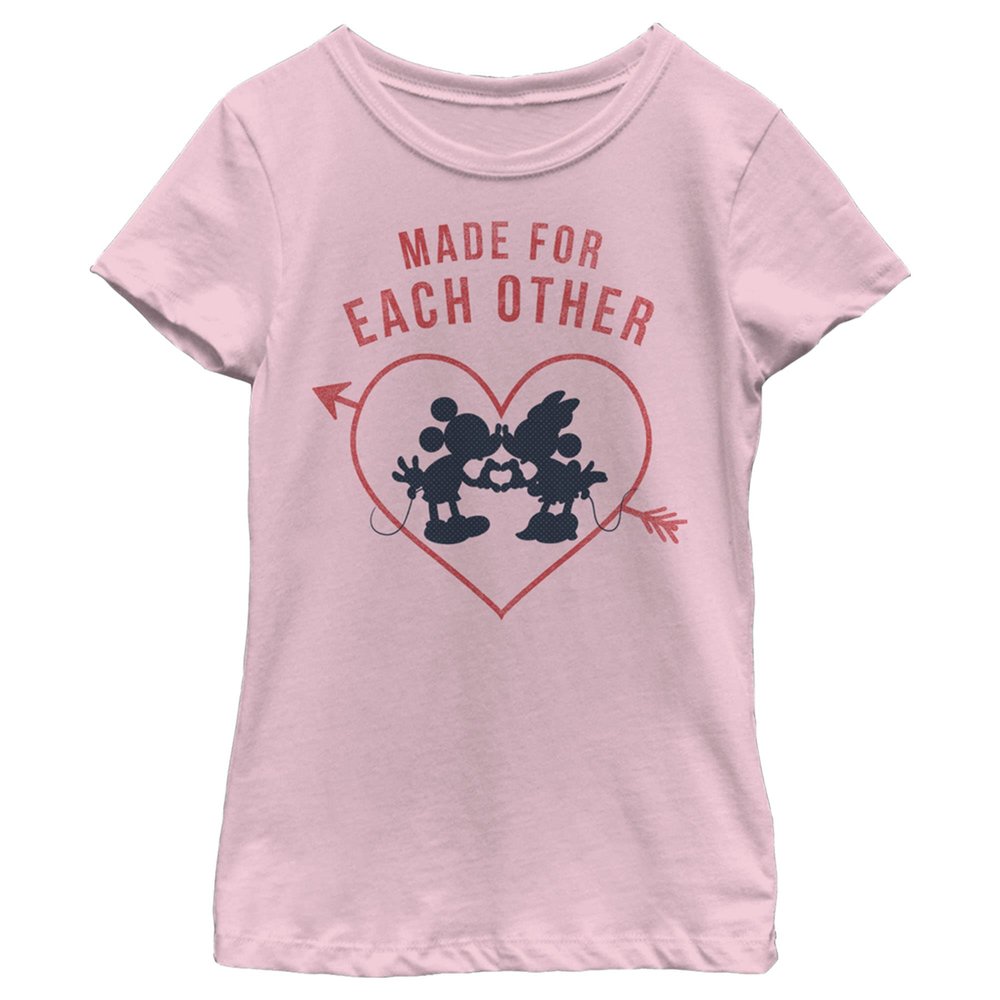 Disney Characters Heart Polka Dot Silhouette Girl's Solid Crew Tee, Light Pink, X-Large