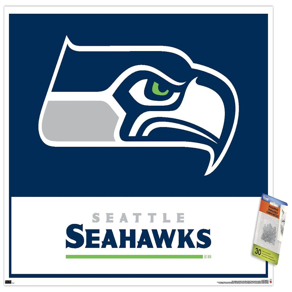 Trends International NFL Seattle Seahawks - Logo 21 Wall Poster, 22.37" x 34.00", Poster & Push Pin Bundle