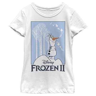 Disney Frozen 2 Olaf Cut Out Girl's Solid Crew Tee, White, X-Small