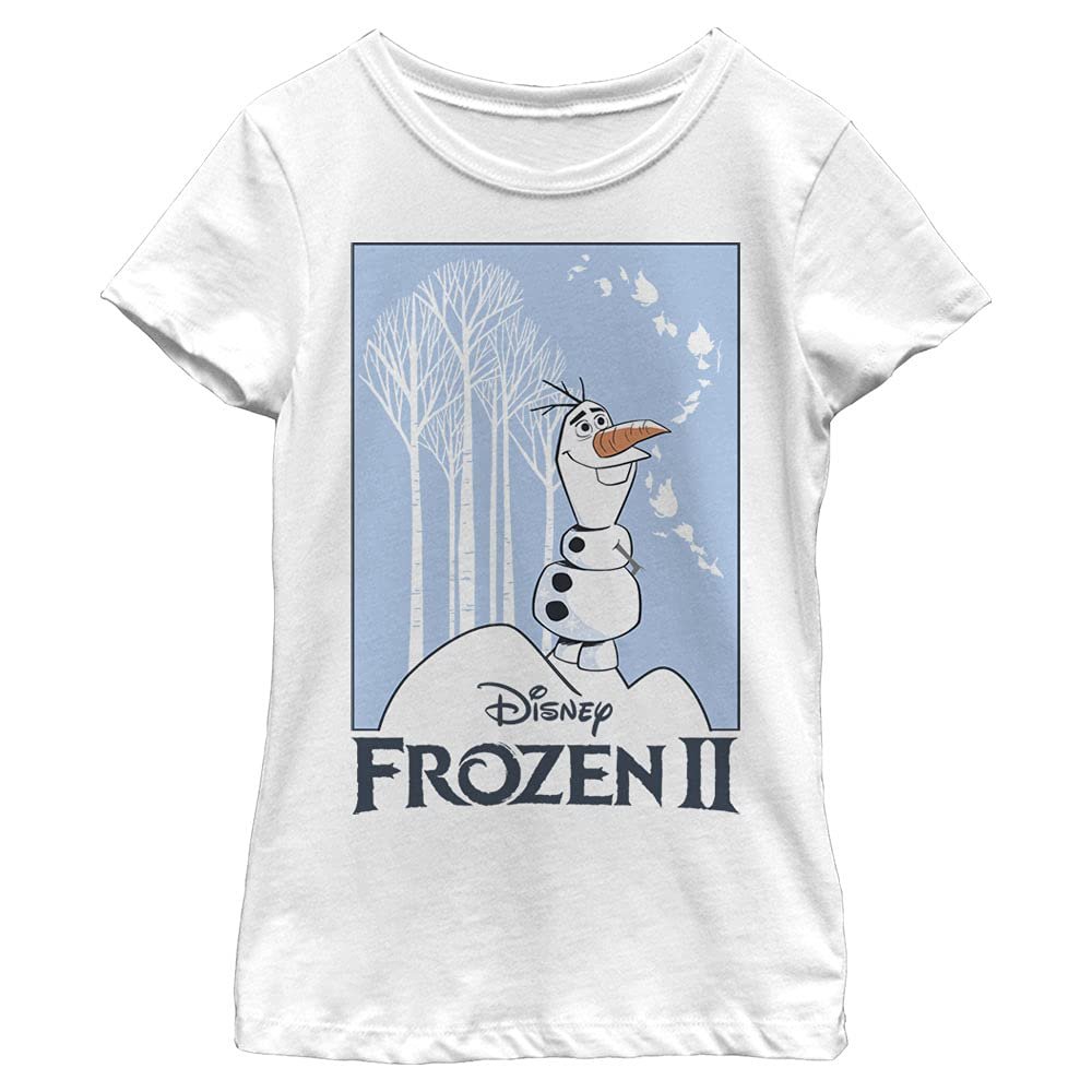 Disney Frozen 2 Olaf Cut Out Girl's Solid Crew Tee, White, X-Small
