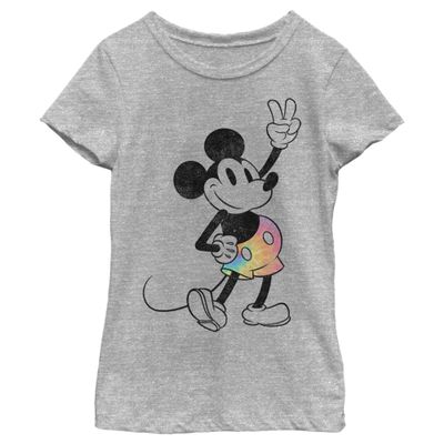 Disney Girl's Mickey & Friends Tie-Dye Mickey T-Shirt - Athletic Heather - Medium