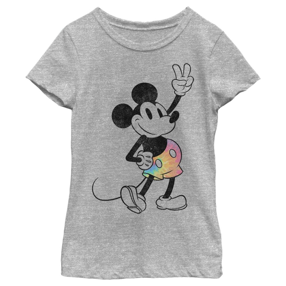 Disney Girl's Mickey & Friends Tie-Dye Mickey T-Shirt - Athletic Heather - Medium