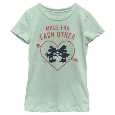 Disney Characters Heart Polka Dot Silhouette Girl's Heather Crew Tee, Mint, Large