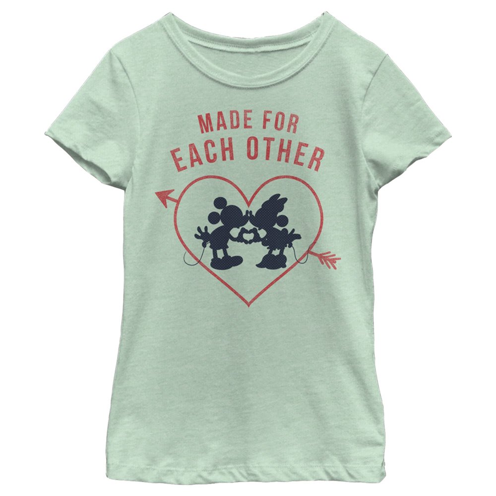 Disney Characters Heart Polka Dot Silhouette Girl's Heather Crew Tee, Mint, Medium