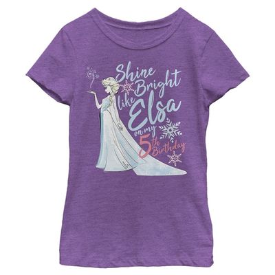 Disney Frozen Elsa Shine Bright On My 5th Birthday Girls T-Shirt
