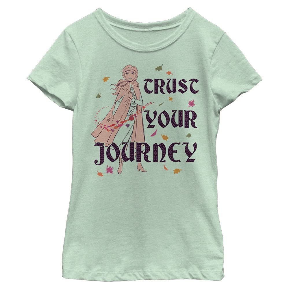 Disney Frozen 2 Anna Journey Girl's Heather Crew Tee, Mint, Large