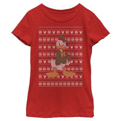 Disney Characters Donald Sweater Girl's Solid Crew Tee, Red, X-Small
