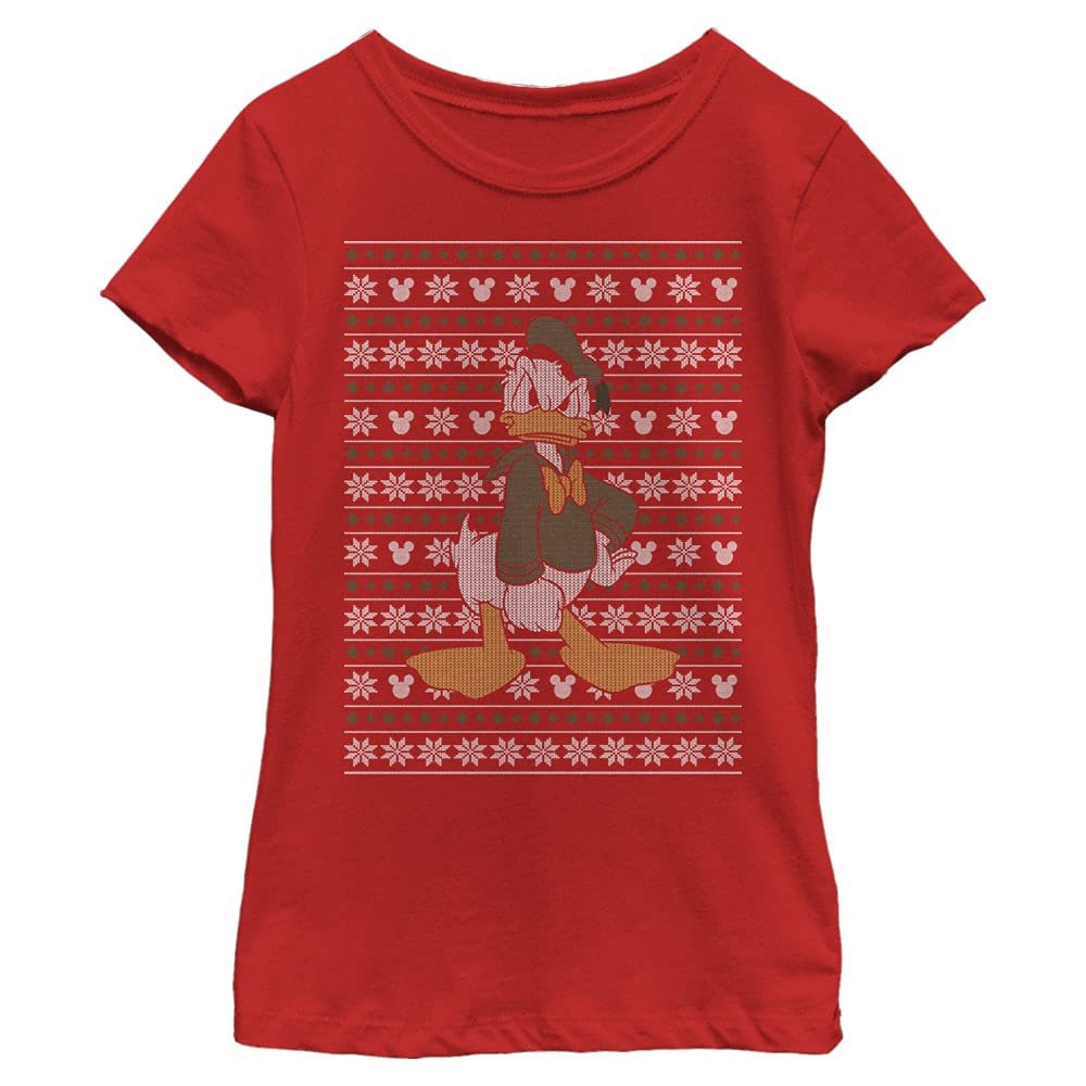 Disney Characters Donald Sweater Girl's Solid Crew Tee, Red, X-Small