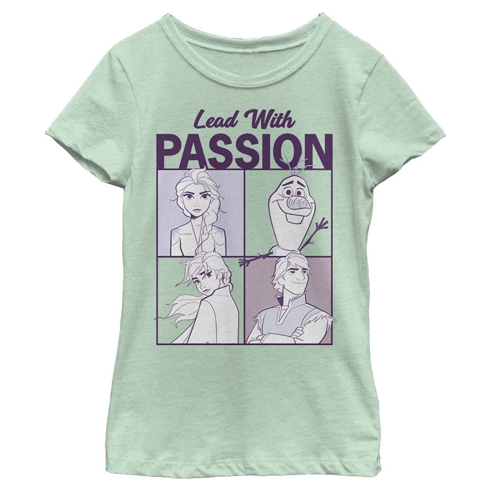 Disney Frozen 2 Lead with Passion Girl's Heather Crew Tee, Mint, Small