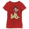 Disney Characters Pluto Hat Girl's Solid Crew Tee, Red, X-Small view 1