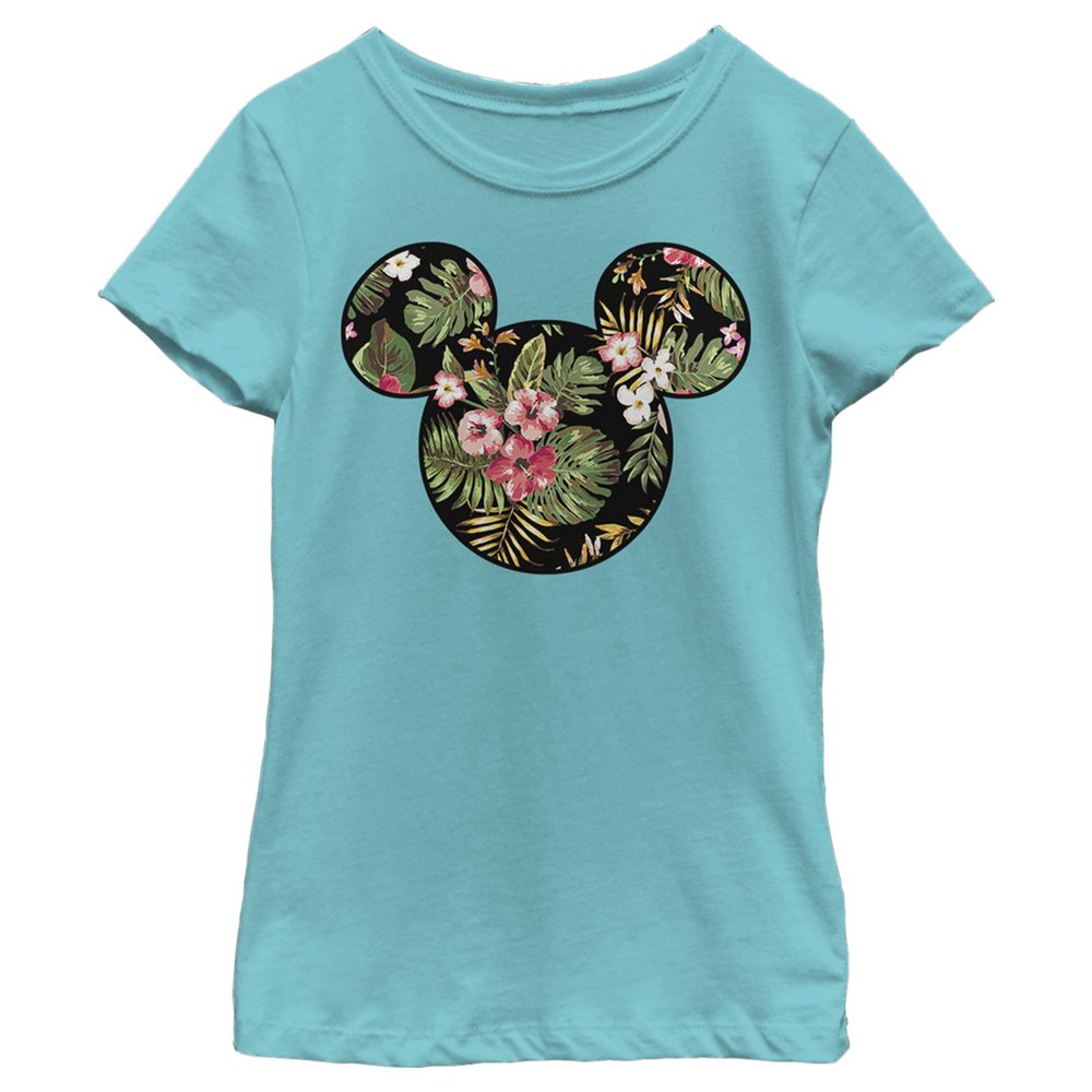 Girl's Mickey & Friends Floral Face T-Shirt - Tahiti Blue - X Small