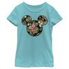 Girl's Mickey & Friends Floral Face T-Shirt - Tahiti Blue - X Small view 1