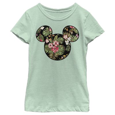 Girl's Mickey & Friends Mickey Mouse Floral Silhouette T-Shirt - Mint - X Large