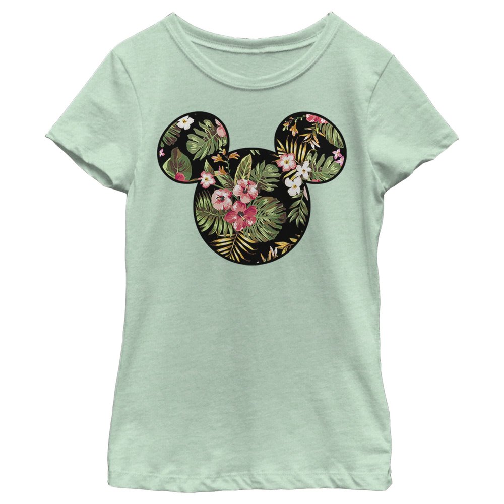 Girl's Mickey & Friends Mickey Mouse Floral Silhouette T-Shirt - Mint - X Large