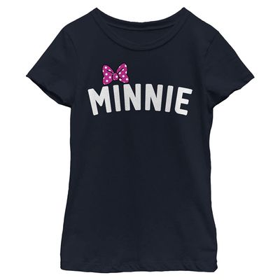 Disney Characters Minnie Bow Chest Girl's Solid Crew Tee, Navy Blue, X-Large